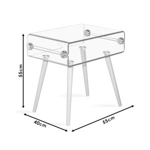Table-cabinet Lemmy Clear Club tempered glass 12 mm, wooden legs 55x40x55cm Glass Line