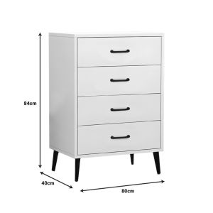 Adrenile MDF chest of drawers in white shade and black metal leg 80x40x84cm