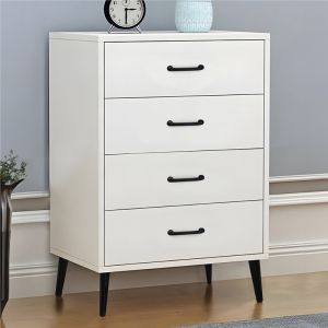 Adrenile MDF chest of drawers in white shade and black metal leg 80x40x84cm