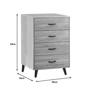 Adrenile MDF chest of drawers in natural shade and black metal leg 80x40x84cm