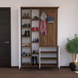 Мебел за антре Melena с огледало-закачалка бяло-орех 120x37.5x199см