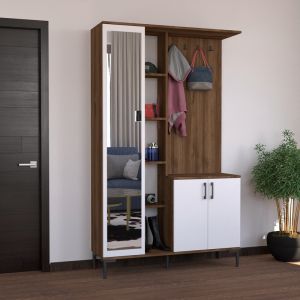 Мебел за антре Melena с огледало-закачалка бяло-орех 120x37.5x199см