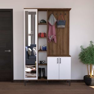 Мебел за антре Melena с огледало-закачалка бяло-орех 120x37.5x199см