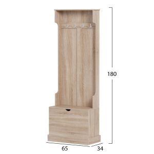 Kaylor Hm2474.01 anti furniture with hooks and storage space-MDF in Sonama 65x34x180hcm