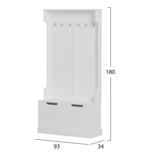Kaylor Hm2475.03 Anti-theft furniture with hooks and storage space - MDF in white 93x34x180hcm