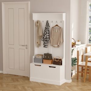 Kaylor Hm2475.03 Anti-theft furniture with hooks and storage space - MDF in white 93x34x180hcm