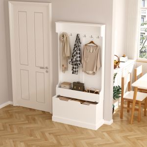 Kaylor Hm2475.03 Anti-theft furniture with hooks and storage space - MDF in white 93x34x180hcm