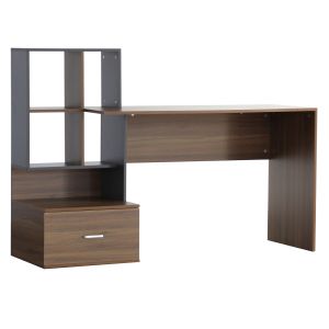 Melamine office with bookcase, walnut gray 149x48x105ycm Hm8993,01