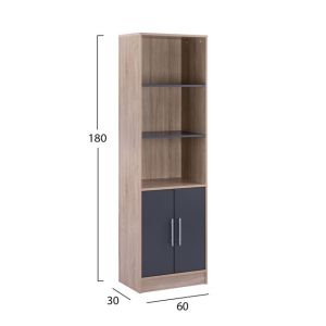 Melamine bookcase, Sonama-grey 60x30x180cm Hm2027,04