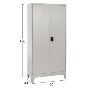 Metal wardrobe with legs Clod with 2 doors and divider - light gray 90χ40χ190hcm, HM11981