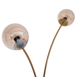 Metal lamp with 2 lamps Fl4028 amber glass shade with gold-black base 166 cm E27