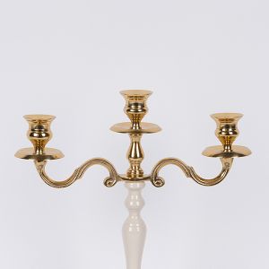 Метален свещник с 3 позиции, златист - екрю 29.5x10.5x35.5см