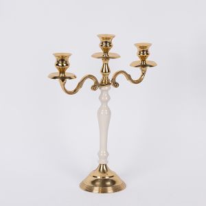 Метален свещник с 3 позиции, златист - екрю 29.5x10.5x35.5см