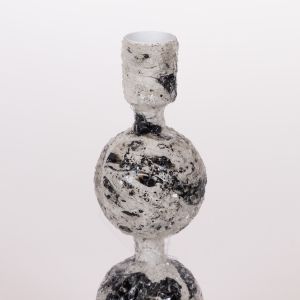 Metal candlestick with mosaic, white, antique, 9x9x18cm