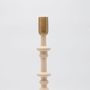 Metal candlestick, beige-gold 10.5x10.5x35.5cm