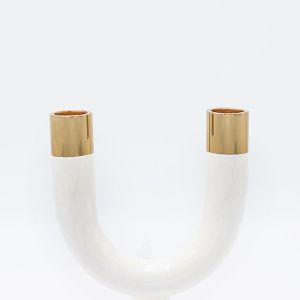 Metal candlestick, white-gold, 11x7.5x15cm