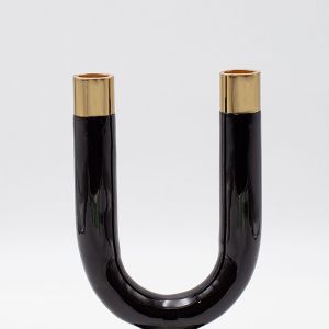 Metal candlestick, black and gold 11x7.5x20cm