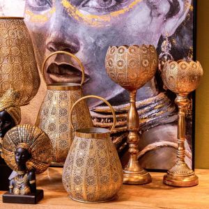 Metal lantern Fl102 gold antique color 24x27cm