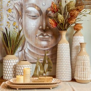 Metal floor vase Fl343 beige-white color 22x68cm