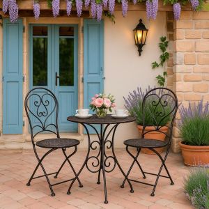 Metal garden table with 2 chairs Byron brown 60x75cm