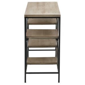 Metal console shelf with wooden shelves