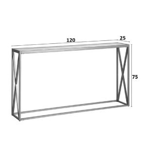 Metal console with glass surface Kantoo in golden shade 120x25x75cm