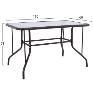 Adam metal table with tempered glass top Hm5020,02110χ60χ71hcm