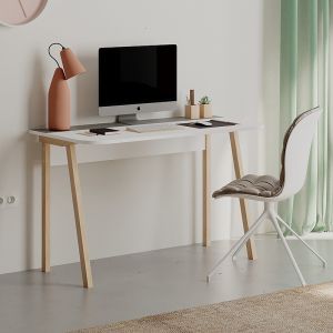 Минималистично бюро Malia в бяло-натурално-сиво 120x60.5x75см