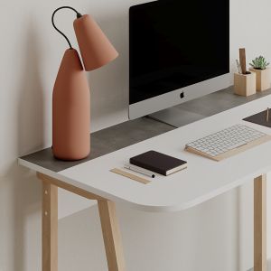 Минималистично бюро Malia в бяло-натурално-сиво 120x60.5x75см