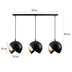 Modern chandelier with 3 lamps in black and gold 60x20x80cm E27