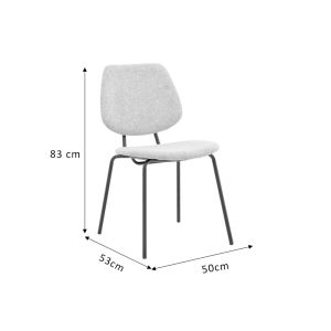 Модерен трапезен стол Pietro висококачествен светлосив текстил черни метални крака 50x53x83cm