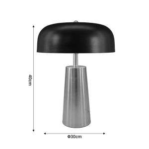 Luminary Inart E27 metal night lamp with silver base and black shade D30x40cm