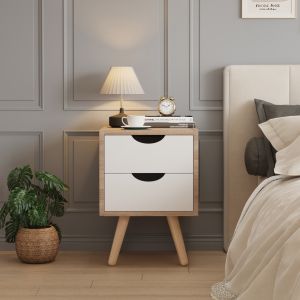 Нощно шкафче Dinkl, Hm2472,04, меламин-2 чекмеджета, сонема-бяло, 29,7x29,7x45hcm