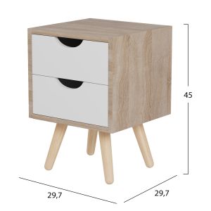 Нощно шкафче Dinkl, Hm2472,04, меламин-2 чекмеджета, сонема-бяло, 29,7x29,7x45hcm