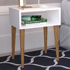 Hank bedside table, white-walnut color, 45x30x60cm