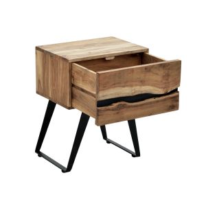 Imena bedside table made of solid acacia wood in a natural shade with black metal legs 45x35x56cm