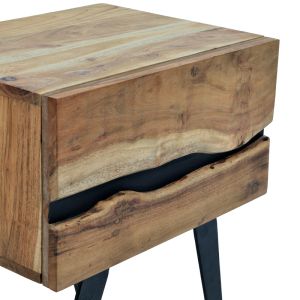 Imena bedside table made of solid acacia wood in a natural shade with black metal legs 45x35x56cm