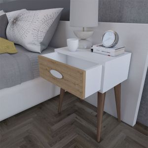 Labow bedside table with drawer walnut-white-sonoma color 45x30x57.5cm