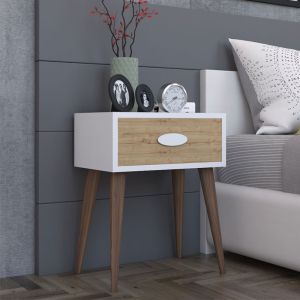 Labow bedside table with drawer walnut-white-sonoma color 45x30x57.5cm