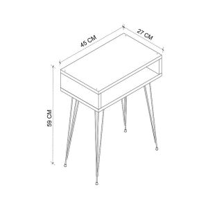 Naida bedside table in anthracite - black metal legs 40x30x59cm