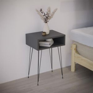 Naida bedside table in anthracite - black metal legs 40x30x59cm