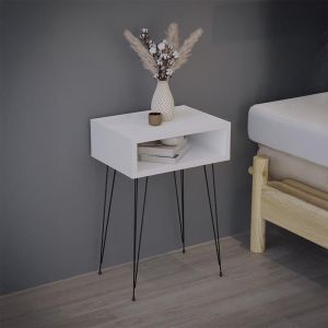 Naida bedside table in white - black metal legs 40x30x59cm