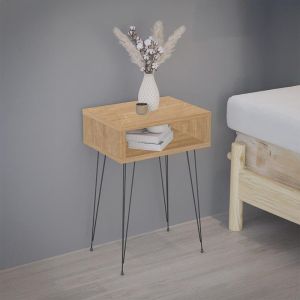 Naida bedside table in oak finish - black metal legs 40x30x59cm