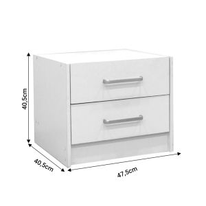 Olympus bedside table with 2 drawers in white 47.5x40.5x40.5