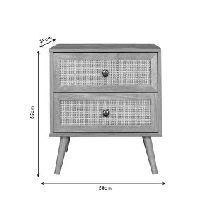 Oslo-b bedside table, sonoma color, plywood and natural rattan 50x39x55cm