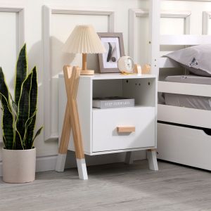 Bedside table Paschal Hm2488.03 white melamine-pine wood in natural color 46x30x55hcm.