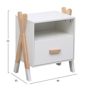 Bedside table Paschal Hm2488.03 white melamine-pine wood in natural color 46x30x55hcm.