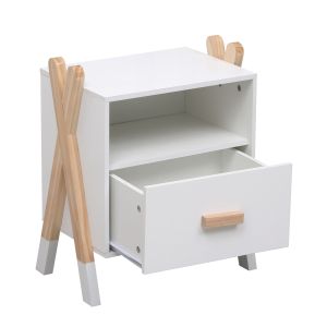 Bedside table Paschal Hm2488.03 white melamine-pine wood in natural color 46x30x55hcm.