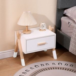 Bedside table Paschal Hm2497.03 white melamine-pine wood in natural color 46x30x38hcm.