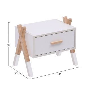 Bedside table Paschal Hm2497.03 white melamine-pine wood in natural color 46x30x38hcm.